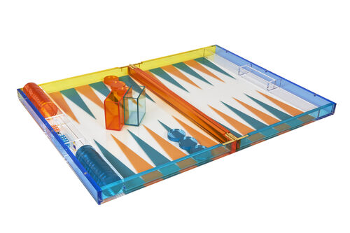Lucite Multicolor Backgammon Set – Turquoise/Orange