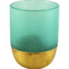 Large Handblown Glass Votive - Aqua with Gold