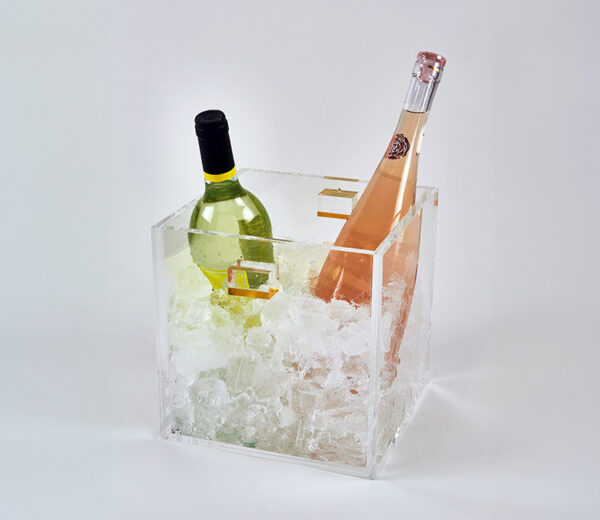 8.5 x 8.5 x 8.5 - Clear Wine Cooler with Gold Handles - Image 2