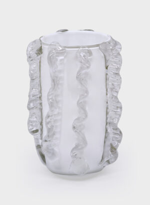 8.7″ H – Glass Vase White w/Clear Molten Design