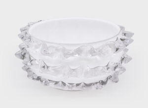 10″ Dia. – Glass Bowl White w/Clear Thorn Design