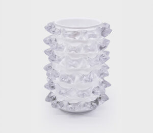 8.7″ H – Glass Vase White w/Clear Thorn Design