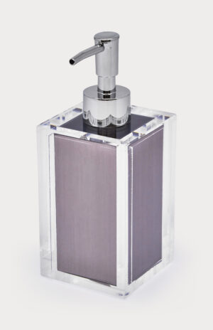 2.75″x2.75″x4.5″H – Acrylic Soap Dispenser w/Silver Insert