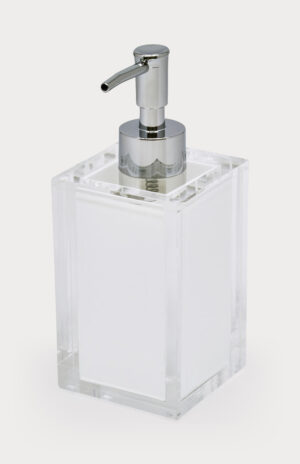 2.75″x2.75″x4.5″H – Acrylic Soap Dispenser w/White Insert