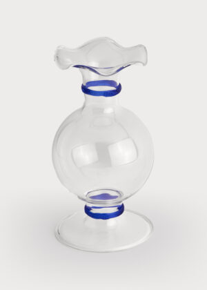 Glass Bubble Vase w/ Blue Band