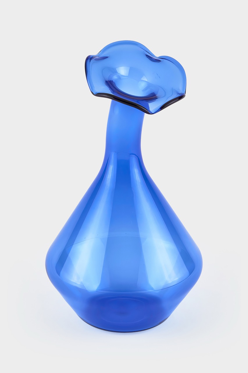 Glass Vase Angeled Neck Large Blue