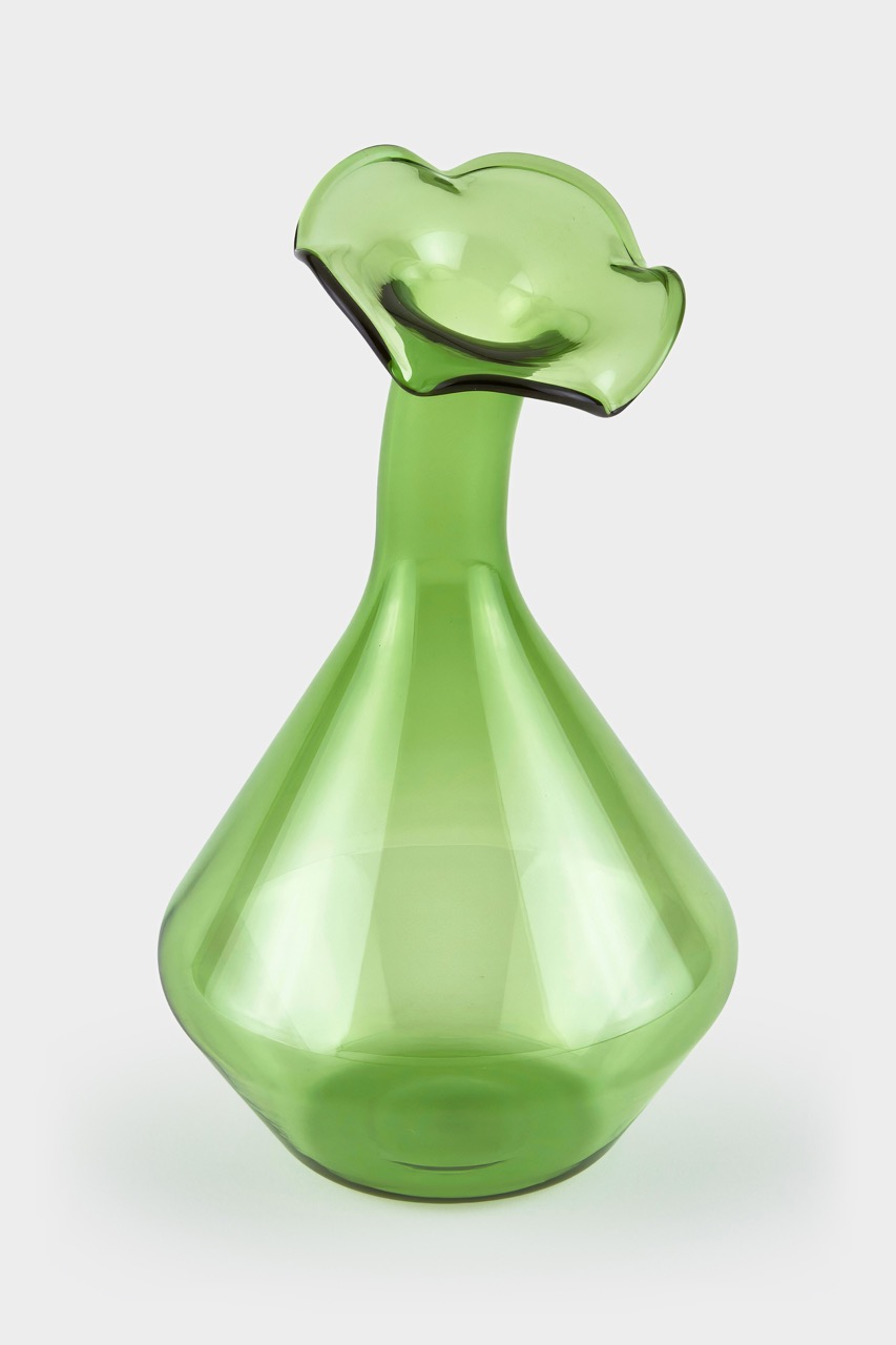 Glass Vase Angeled Neck Large Green