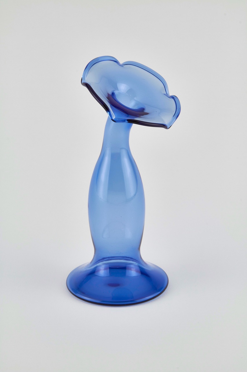 Glass Narrow Bud Angeled Neck Blue