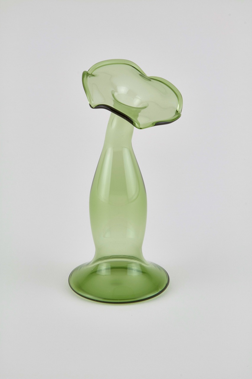 Glass Narrow Bud Angeled Neck Green
