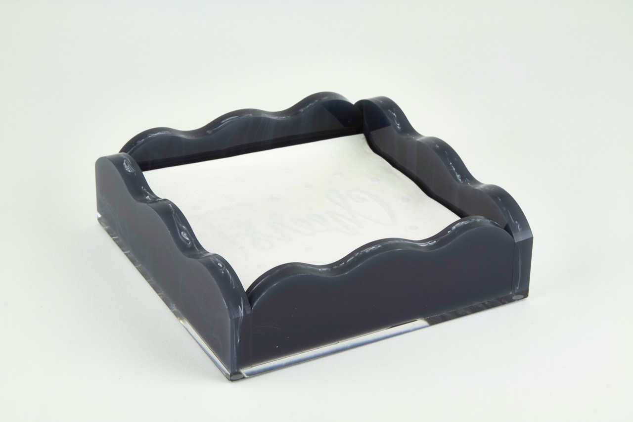 Lucite Marblelized  Cocktail Napkin Tray Black