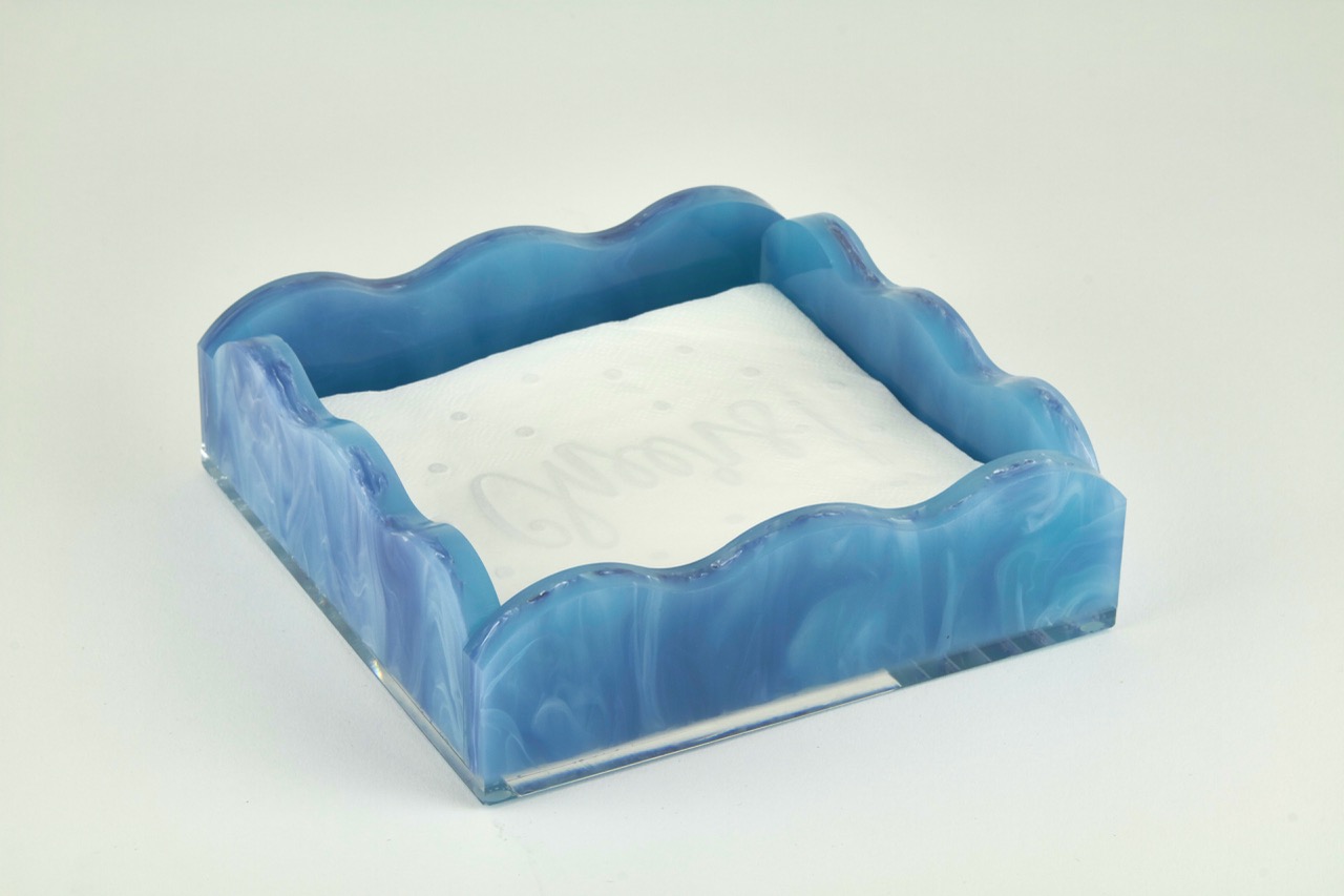 Lucite Marblelized  Cocktail Napkin Tray Blue