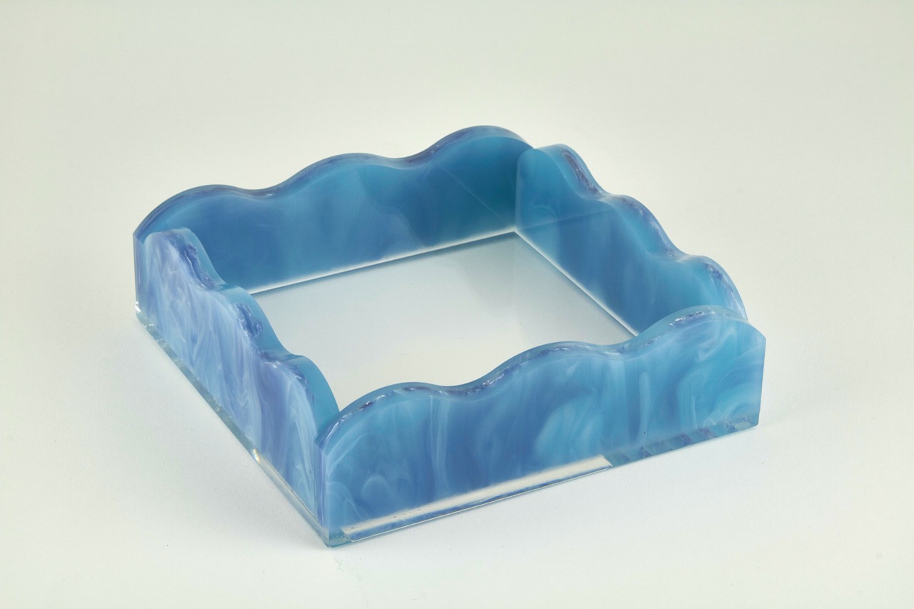 Lucite Marblelized  Cocktail Napkin Tray Blue