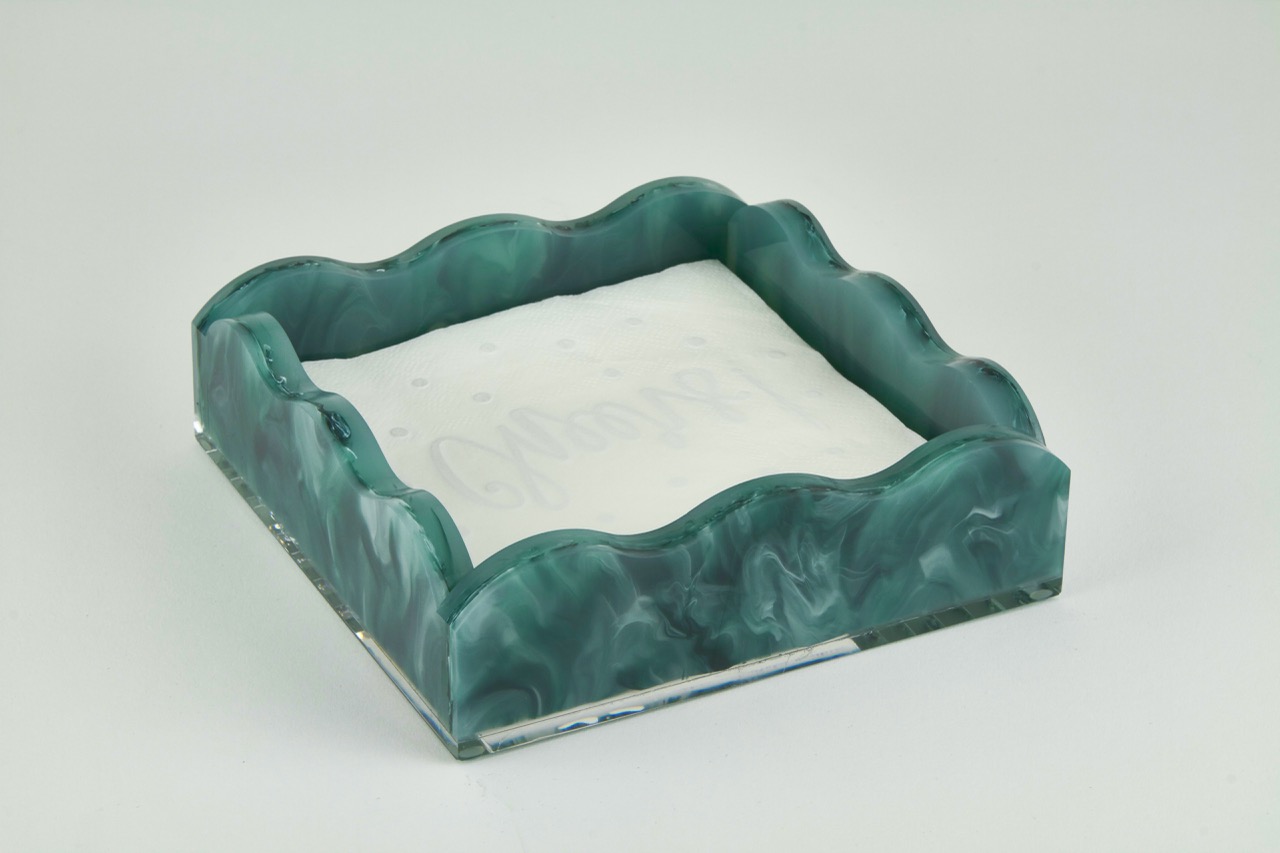 Lucite Marblelized  Cocktail Napkin Tray Green