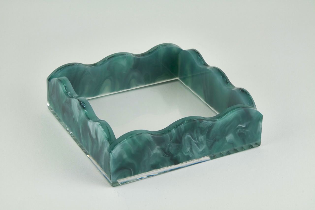 Lucite Marblelized  Cocktail Napkin Tray Green