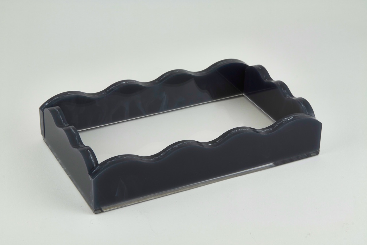 Lucite Marblelized  Guest Towel Tray Black