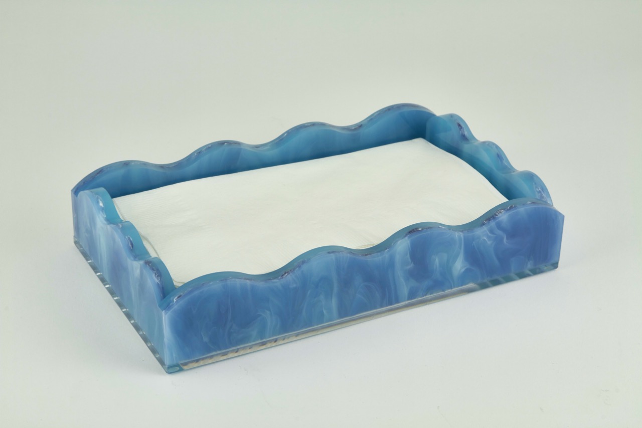 Lucite Marblelized  Guest Towel Tray Blue