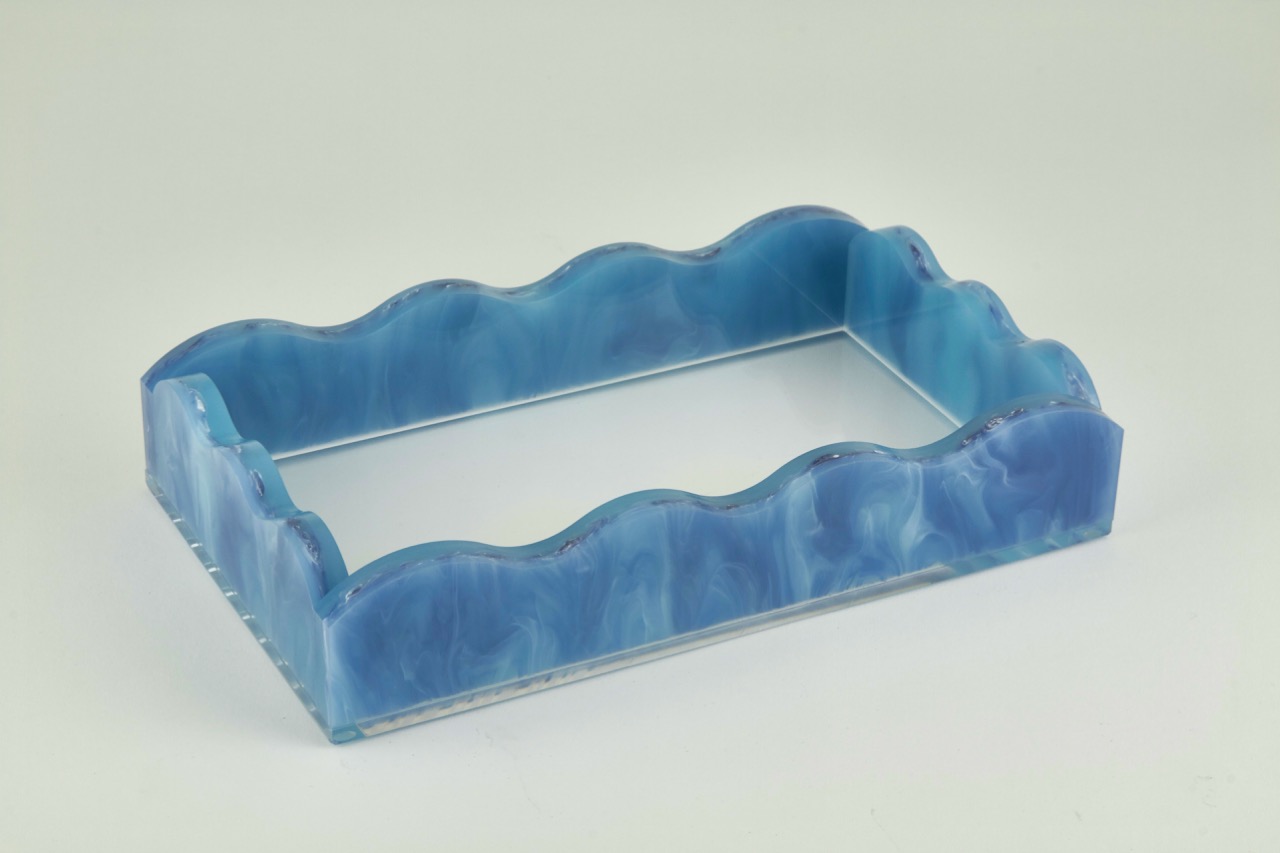 Lucite Marblelized  Guest Towel Tray Blue