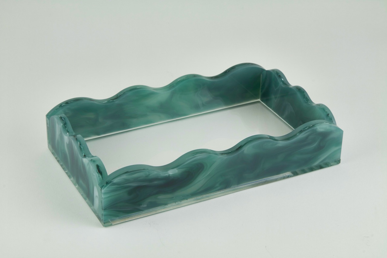 Lucite Marblelized  Guest Towel Tray Green